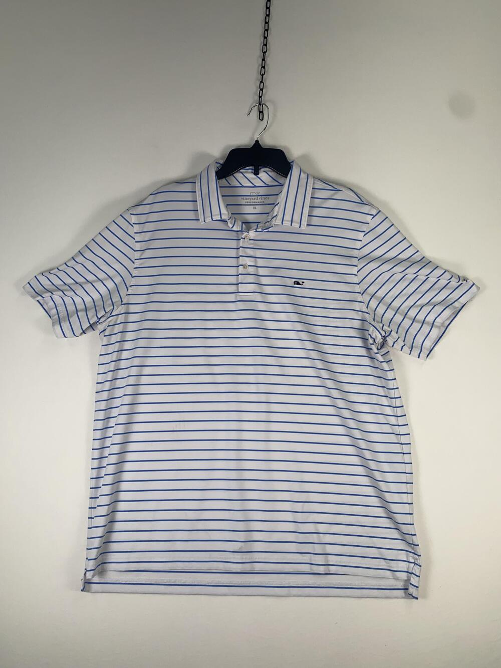 Vineyard Vines Performance Polo Shirt Mens XL White Blue Stripe Short Sleeve